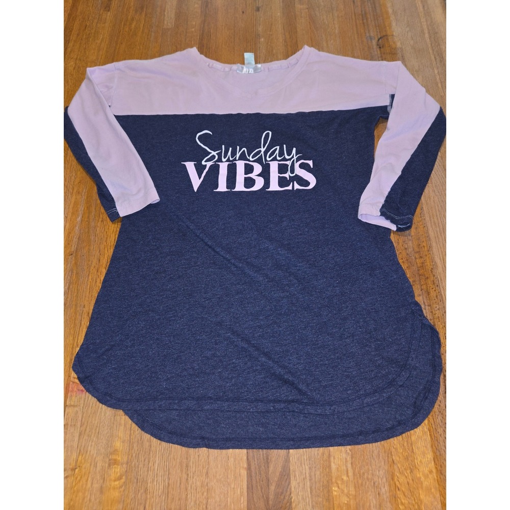 Just Be Women Small Pink Grey Sunday Vibes Colorblock Long Sleeve V-Neck Top